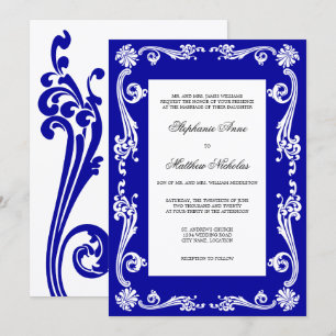 Cosmopolitan Royal Blue Flourish Swirls Wedding Invitation