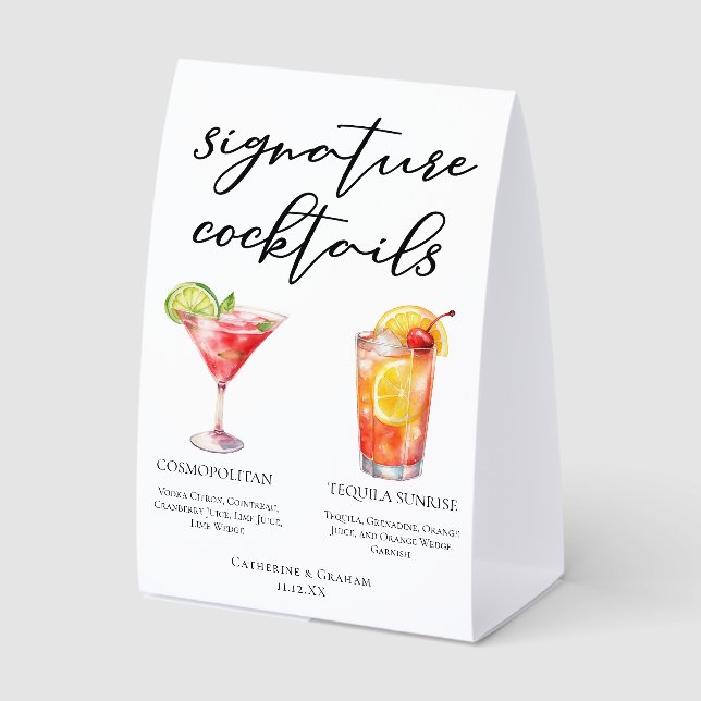 Cosmopolitan Tequila Sunrise Cocktails Menu Paper Table Tent (Front)
