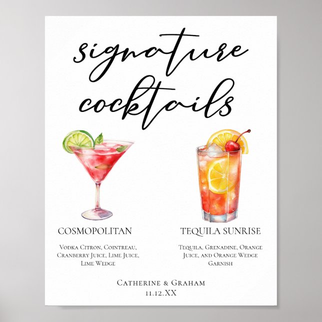 Cosmopolitan Tequila Sunrise Cocktails Menu Poster (Front)