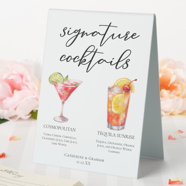 Cosmopolitan Tequila Sunrise Cocktails Menu Table Tent (In SItu (Wedding))