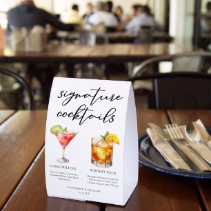 Cosmopolitan Whiskey Sour Signature Cocktails Menu Paper Table Tent