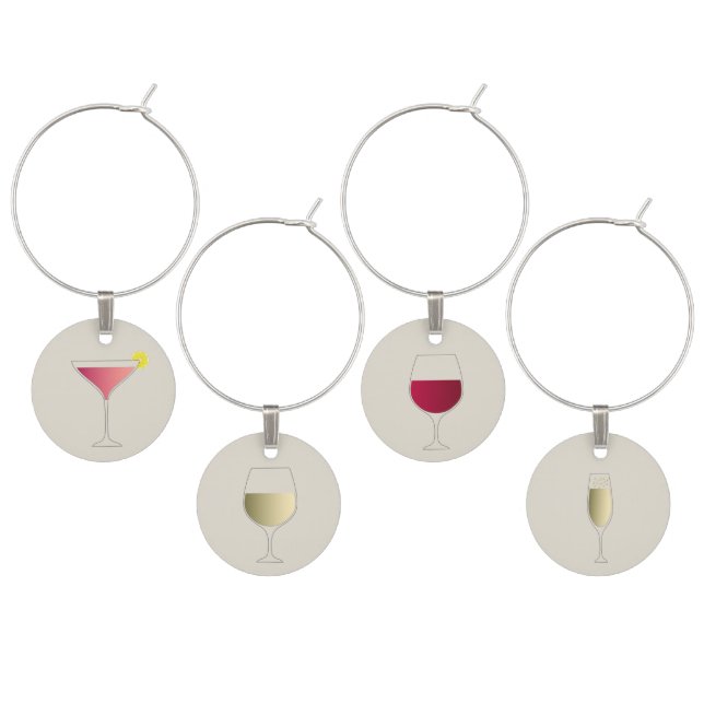 Cosmopolitan, white wine, red wine and champagne wine charm (Staggered)
