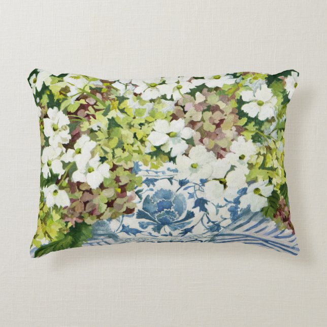 Cosmos and hydrangeas in a chinese vase 2013 accent pillow (Front)