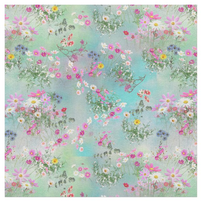 Cosmos and Wildflowers Fabric (Close Up)