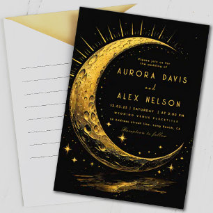 Cosmos Black Dreamy Mystical Moon Night Wedding Invitation
