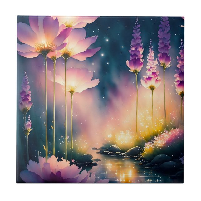 Cosmos blossoms Art Work Ceramic Tile (Front)