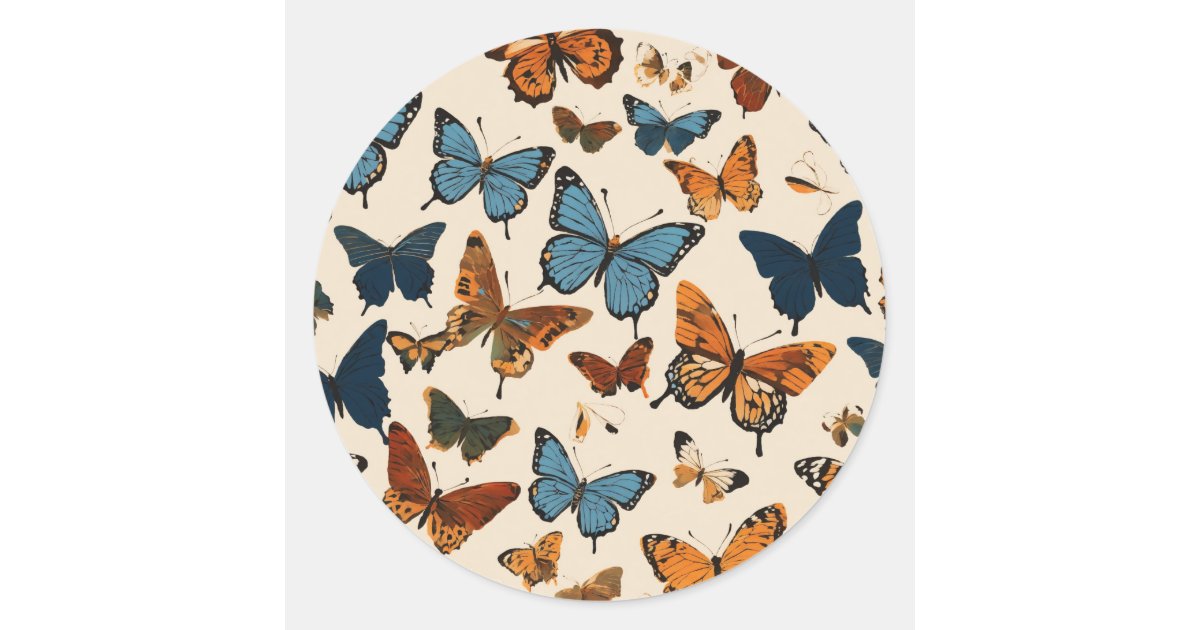 Cosmos butterflies classic round sticker | Zazzle