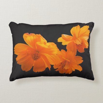Cosmos Charm Orange Flower on Black Accent Pillow