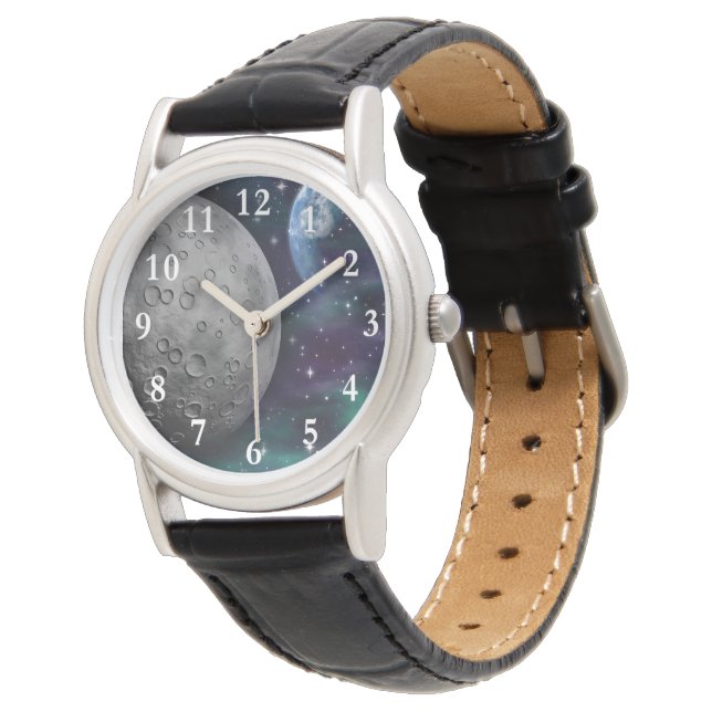 Cosmos Classic Black Leather Wrist Watch (Angled)