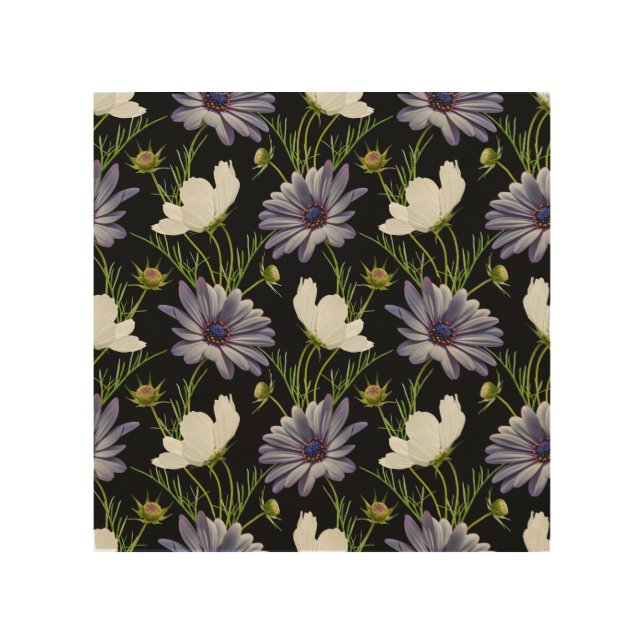 Cosmos Daisy Floral Seamless Collage Wood Wall Art (Front)
