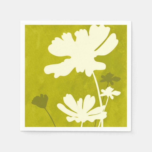 Cosmos Floral Silhouette Lime Green Summer Home  Napkins (Front)