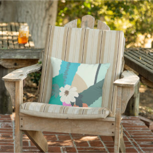 Cosmos Flower Abstract Color Blocks Modern Summer Outdoor Pillow