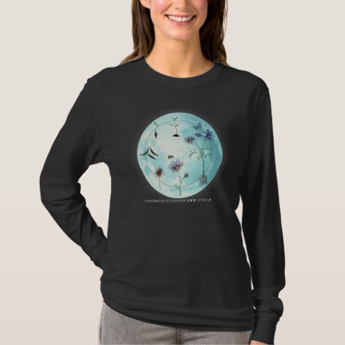 Cosmos Flower Cycle Growth Stages Daisy Watercolor T_Shirt