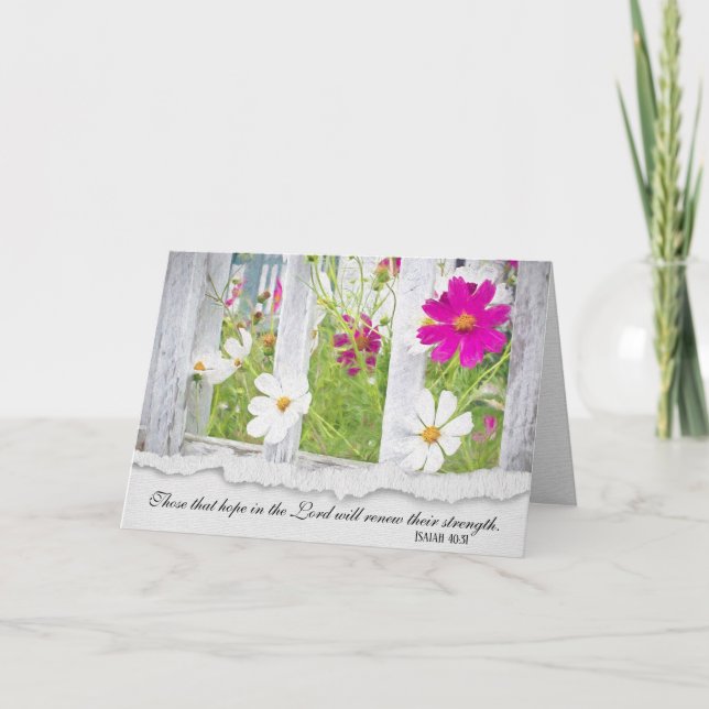 Cosmos Flower In Fence Bible Verse  Card (Front)