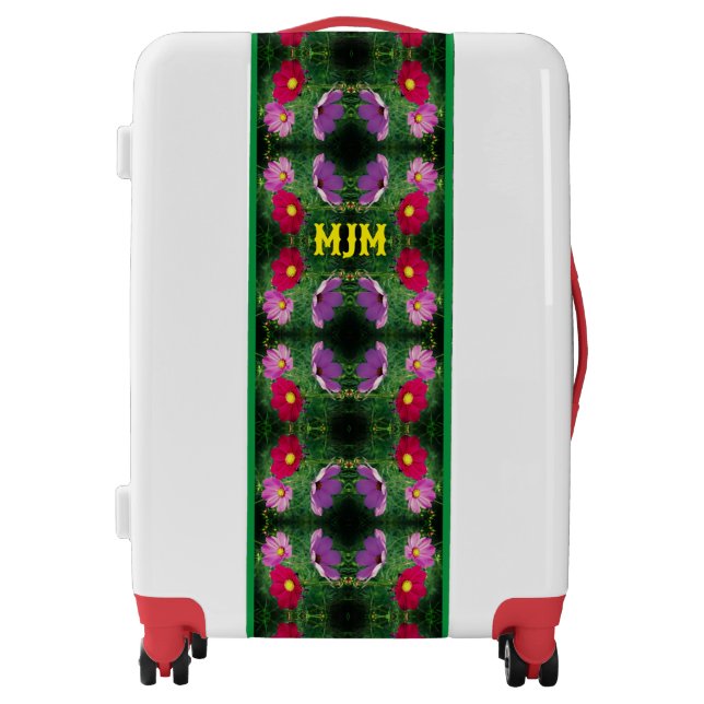 Cosmos Flower Trio Abstract Monogram Luggage (Front)