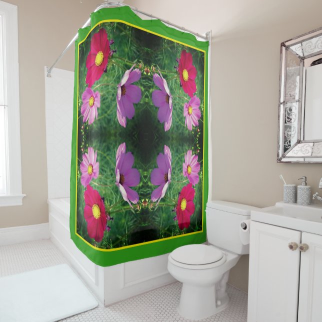 Cosmos Flower Trio Abstract Shower Curtain (In Situ)