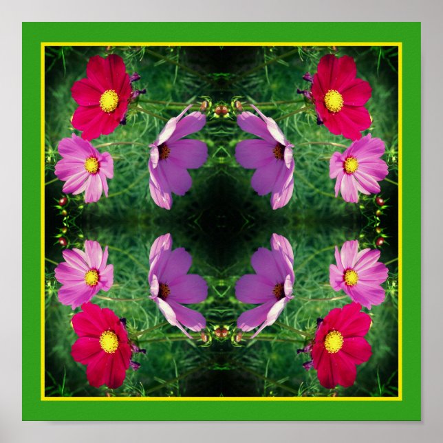 Cosmos Flower Trio Mirror Abstract Poster (Front)
