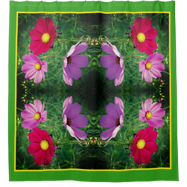 Cosmos Flower Trio Nature Art Shower Curtain (Front)