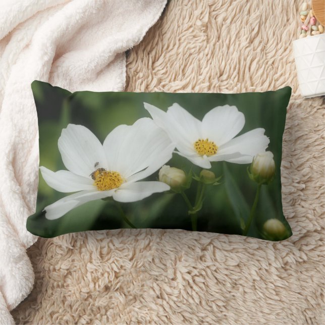 Cosmos Flowers And Bee   Lumbar Pillow (Blanket)