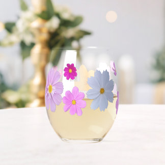 Cosmos Flowers Drinkware Set Stemless Wine Glass