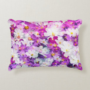 Cosmos flowers: floral pink purple background accent pillow