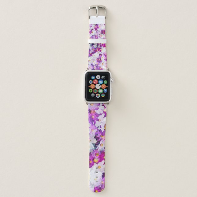 Cosmos flowers: floral pink purple background apple watch band (Front)