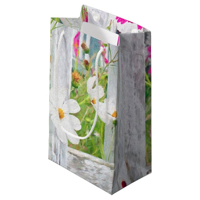 Cosmos Flowers In Fence Small Gift Bag (Front Angled)