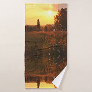 Cosmos flowers in sunset  bath towel set