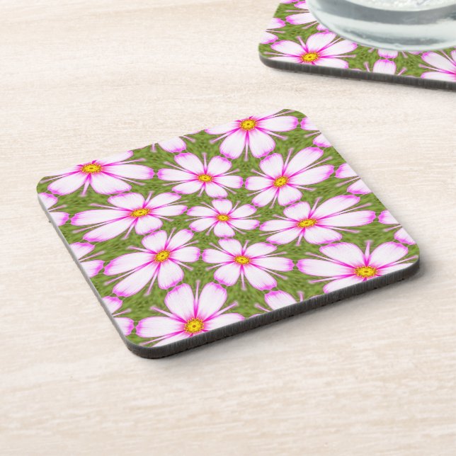 Cosmos Flowers Pattern Beverage Coaster (Left Side)