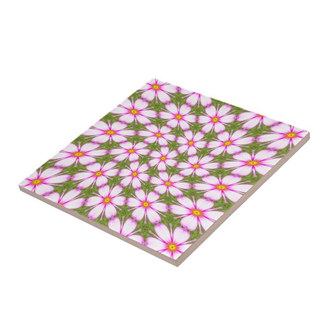 Cosmos Flowers Pattern Ceramic Tile (Side)