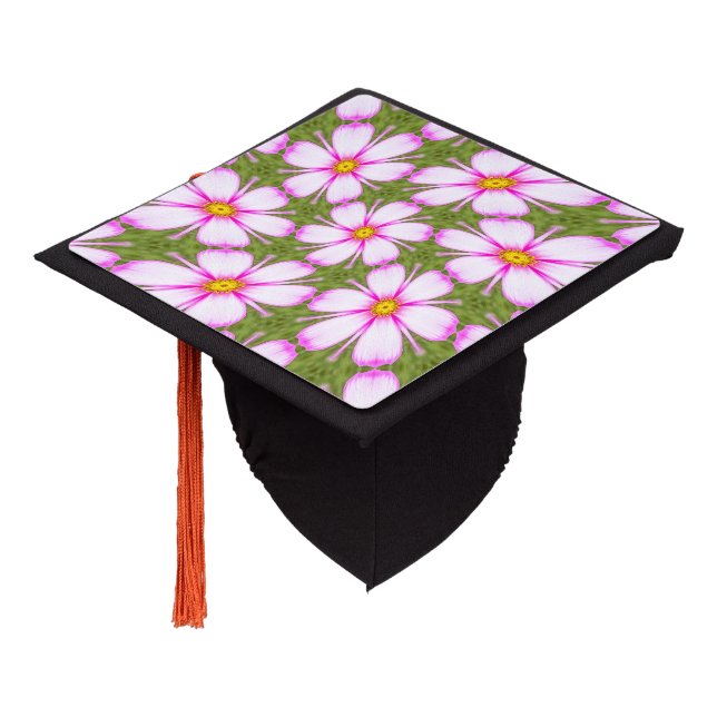 Cosmos Flowers Pattern Graduation Cap Topper (Angled)