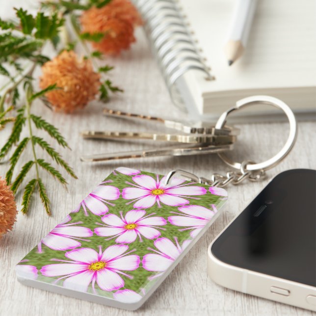Cosmos Flowers Pattern Keychain (Front Right)