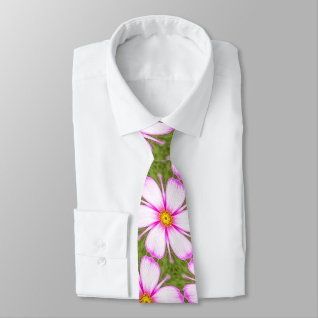 Cosmos Flowers Pattern Neck Tie (Tied)