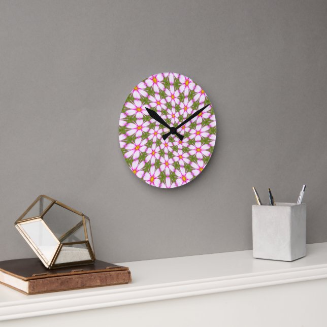 Cosmos Flowers Pattern Round Clock (Office)
