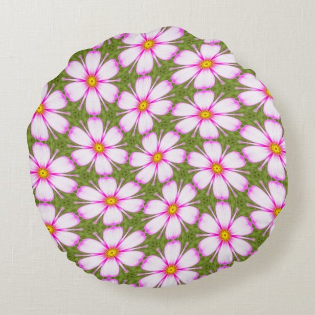 Cosmos Flowers Pattern Round Pillow (Back)