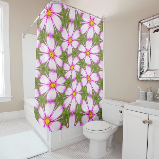Cosmos Flowers Pattern Shower Curtain (In Situ)