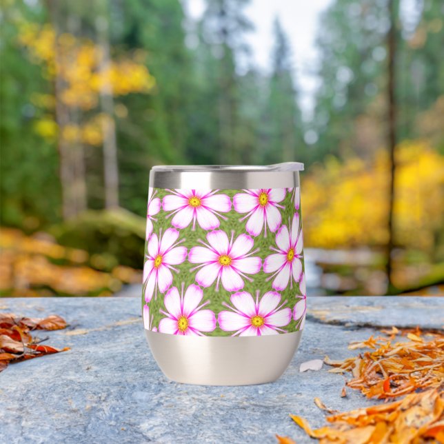 Cosmos Flowers Pattern Thermal Wine Tumbler (Outdoor)