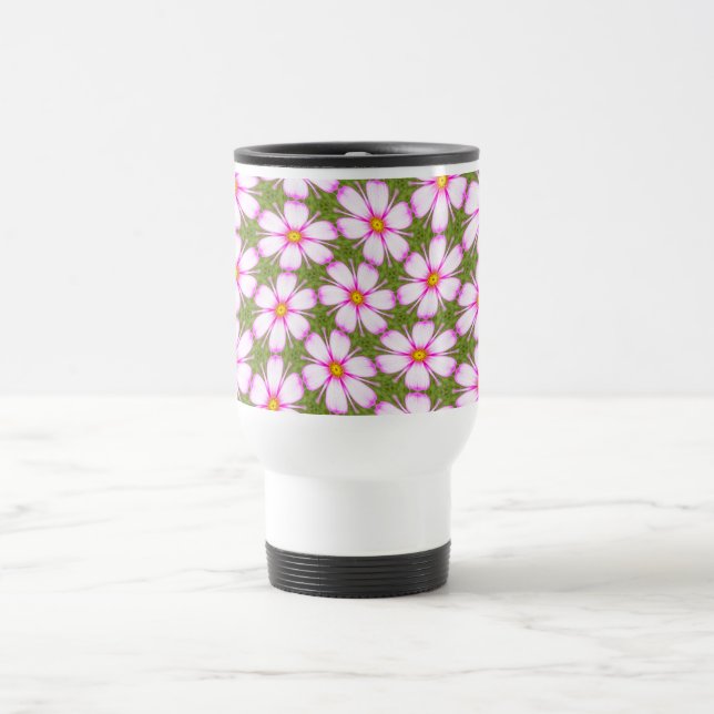 Cosmos Flowers Pattern Travel Mug (Center)