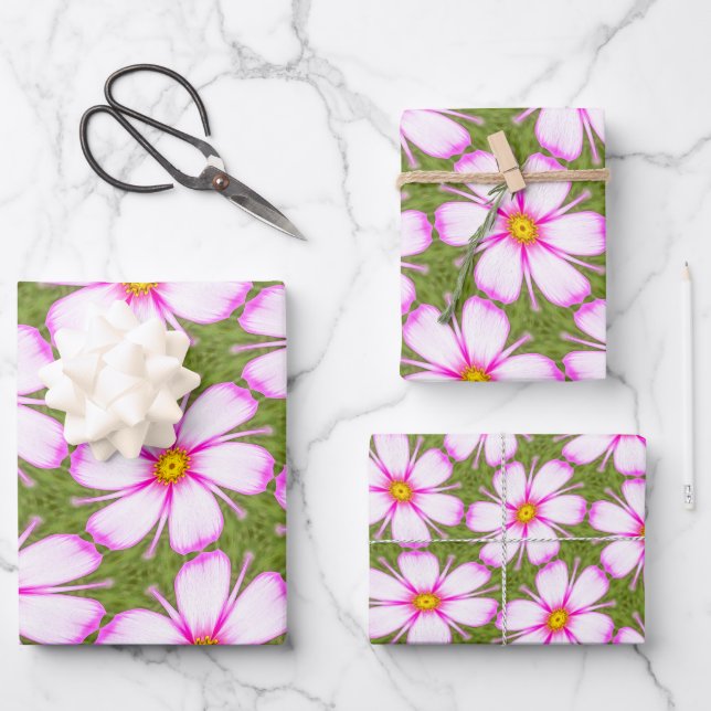 Cosmos Flowers Pattern Wrapping Paper Sheets (Front)