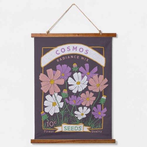 Cosmos Flowers Seed Packet Deep Purple Hanging Tapestry