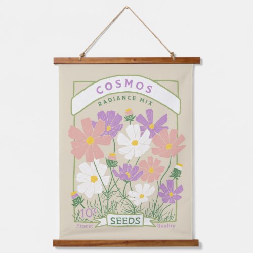 Cosmos Flowers Seed Packet Hanging Tapestry