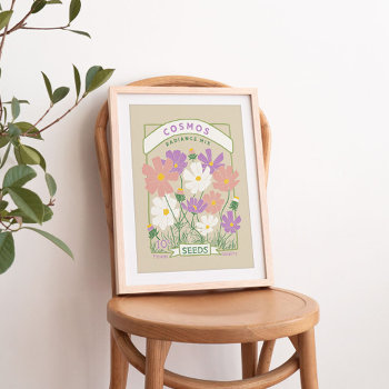 Cosmos Flowers Seed Packet Poster by Low_Star_Studio at Zazzle