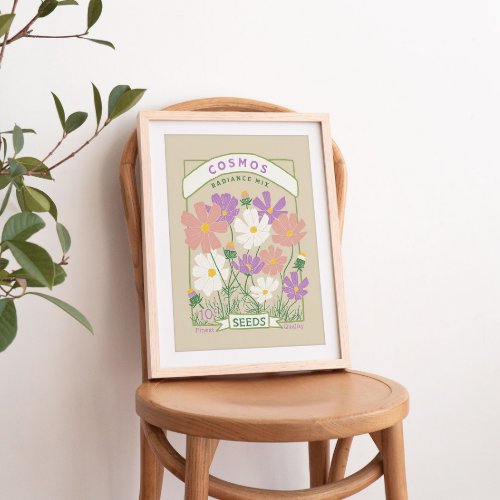 Cosmos Flowers Seed Packet Poster