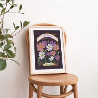 Cosmos Flowers Seed Packet Poster (Deep Purple)