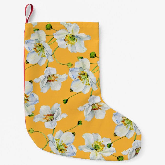 Cosmos flowers watercolor illustration pattern small christmas stocking (Front)