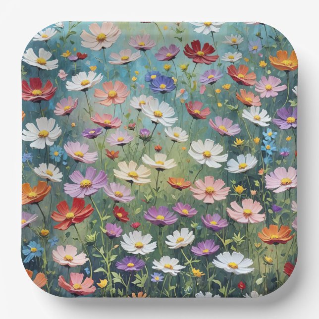 Cosmos Garden Abstract Paper Plates (Front)