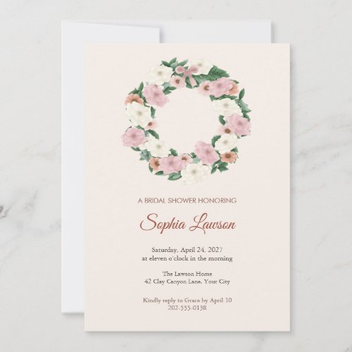 Cosmos Lisianthus Wreath Bridal Shower Invitation