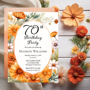 Cosmos Marigolds Floral 70th Birthday Party Invitation