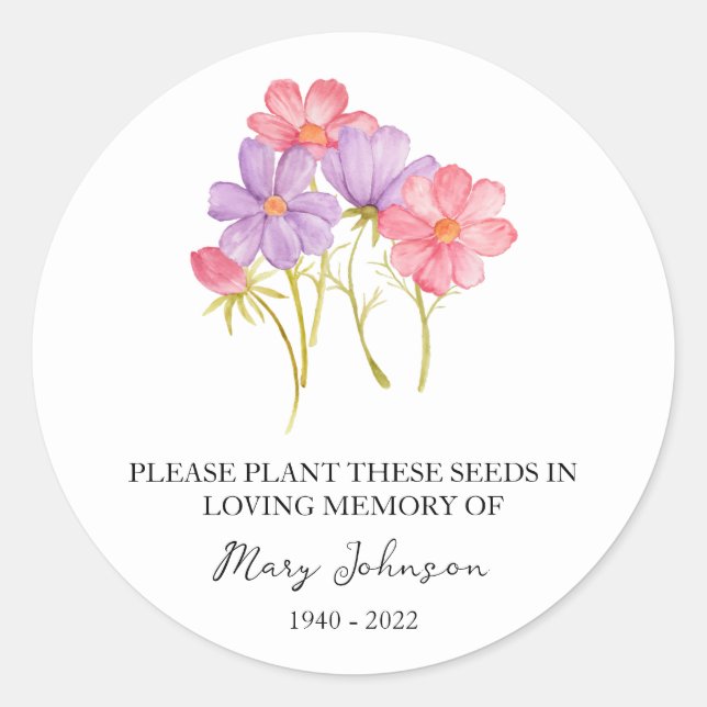 Cosmos Memorial Funeral Seed Packet Classic Round Sticker (Front)
