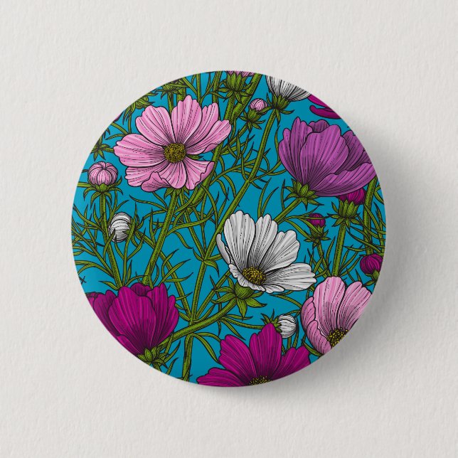 Cosmos mix on blue button (Front)